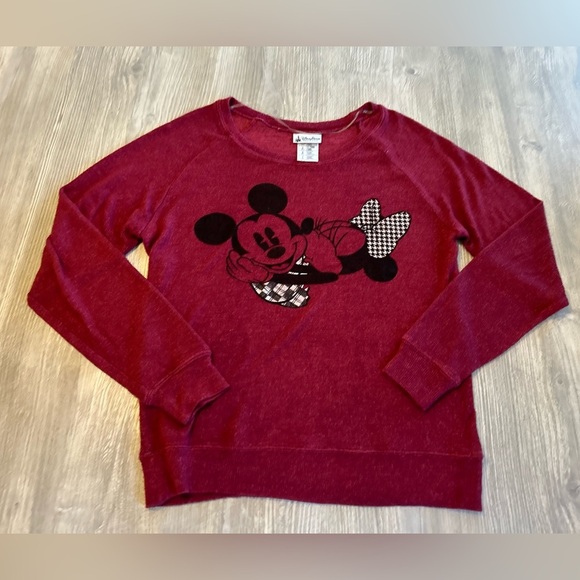 Disney Parks Mickey & Minnie Crewneck lightweight sweater Burgundy Red Sz Small. - Picture 1 of 9
